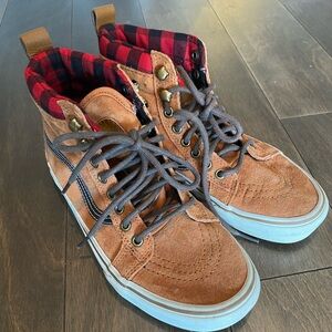 Vans Shoes SK8-HI Brown Suede Red Plaid High Top 3M Scotchgard Women’s Size 7